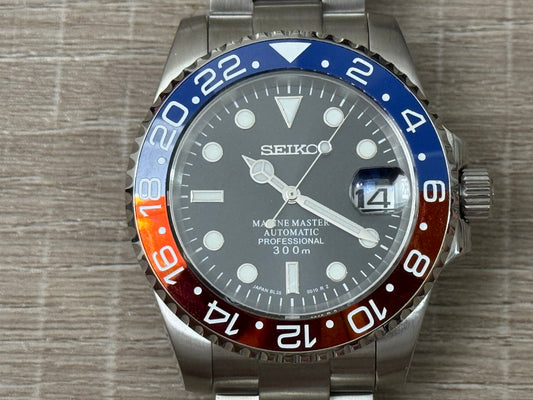 Seiko Mod Pepsi 41MM Case 24 Hour Bezel, non GMT