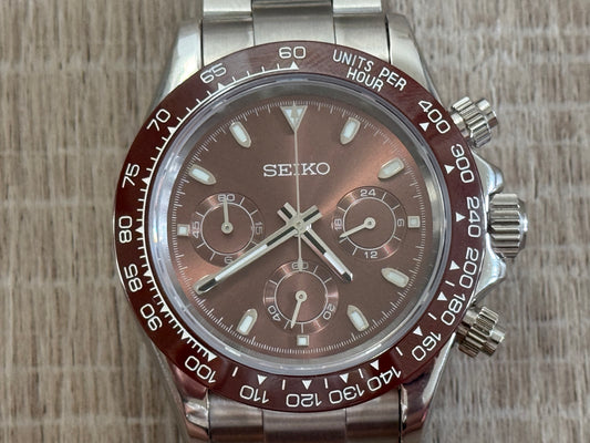 Seiko Mod Chocolate Panda 40MM Case W/ Oyster - Chronograph
